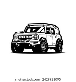 Premium offroad overland 4x4 vehicle silhouette monochrome vector art illustration isolated