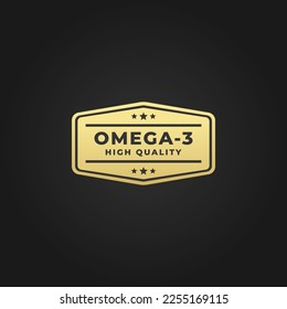 Premium omega 3 seal vector or omega 3 label vector on black background. omega 3 label vector for natural product. The best omega 3 stamp vector isolated on black background.