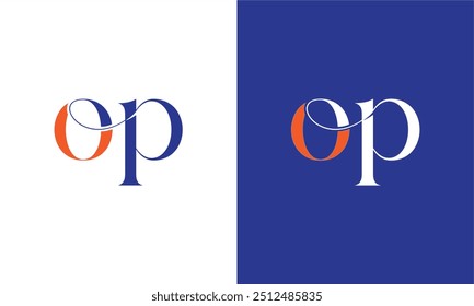 premium OP logo monogram with Orange and blue, luxury initials design minimal modern typeface.