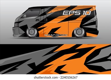 Premium orange gray cargo van car wrapper Vector Design