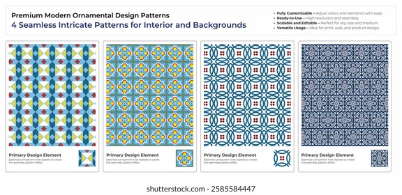 Premium Ornamental Vector Patterns Texture - 4 Intricate Seamless Designs for Interiors and Branding