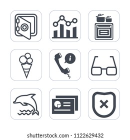 Premium outline, fill icons set on white background . Such as center, call, up, banking, business, financial, modern, chart, safety, domestic, strawberry, safe, headset, closed, profit, security, ice