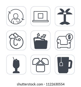 Premium outline, fill icons set on white background . Such as bar, furniture, person, file, modern, quality, alcohol, tropical, cocktail, shirt, man, profile, tea, sofa, leaf, fahrenheit, thermometer