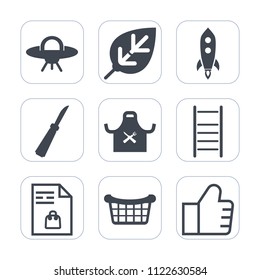 Premium outline, fill icons set on white background . Such as foliage, notebook, tree, green, forest, find, search, leaf, food, technology, sign, basket, internet, market, metal, supermarket, ufo, web