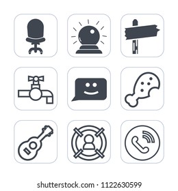 Premium outline, fill icons set on white background . Such as snack, sorcery, sink, bathroom, chicken, faucet, meal, face, road, armchair, way, sign, marketing, phone, fast, call, concept, interior