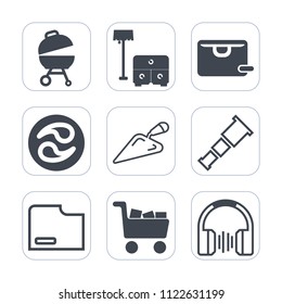 Premium outline, fill icons set on white background . Such as commerce, paper, grill, japan, meat, room, store, cart, audio, crest, file, construction, house, home, space, kamon, astronomy, night, sky