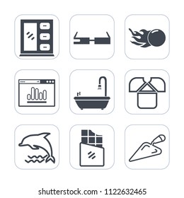 Premium outline, fill icons set on white background . Such as animal, toilet, ocean, chocolate, seo, interior, home, white, wood, dolphin, fashion, dessert, comet, bar, management, astronomy, meteor