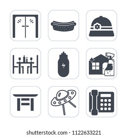 Premium outline, fill icons set on white background . Such as lifestyle, phone, steel, restaurant, fast, spray, hot, lunch, japanese, travel, eat, concept, cap, architecture, food, object, technology