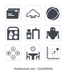 Premium outline, fill icons set on white background . Such as car, game, skydiving, skydiver, computer, dinner, parachute, sign, bear, sport, sky, robot, duck, diagram, futuristic, machine, xray, data