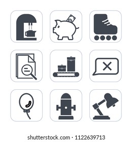 Premium outline, fill icons set on white background . Such as travel, lamp, bag, piggy, luggage, finance, fire, beverage, business, closeup, investment, fun, coin, cup, coffee, closed, skating, safety