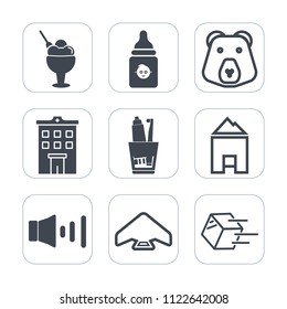 Premium outline, fill icons set on white background . Such as shipment, business, toothbrush, toothpaste, grizzly, baby, sky, dental, strawberry, transportation, package, health, bear, nature, cream