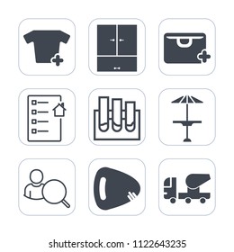 Premium outline, fill icons set on white background . Such as web, t-shirt, bar, fashion, real, business, contract, store, music, analysis, concrete, shop, computer, market, research, account, cement