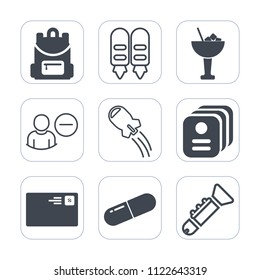 Premium outline, fill icons set on white background . Such as send, ice, cocktail, bugle, party, ship, medical, school, , communication, bar, card, identity, lemon, bag, alcohol, internet, user, mail