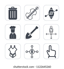 Premium outline, fill icons set on white background . Such as music, recycling, finger, equipment, button, woman, string, direction, sailboat, finance, business, travel, tool, violoncello, chief, sign