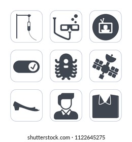 Premium outline, fill icons set on white background . Such as video, white, footwear, character, sign, sea, creature, satellite, technology, humanoid, doctor, new, entertainment, medical, hospital, 