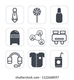 Premium outline, fill icons set on white background . Such as envelope, dessert, support, colorful, competition, person, sport, search, call, technology, post, food, drink, lolly, display, tie, spy