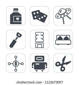 Premium outline, fill icons set on white background . Such as container, double, cold, hygiene, white, technology, fresh, money, ufo, luck, business, furniture, chance, drink, win, futuristic, dental