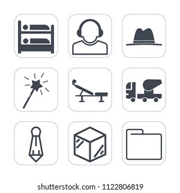 Premium outline, fill icons set on white background . Such as bed, object, seat, star, template, fitness, support, suit, paper, box, communication, sign, folder, blank, customer, service, equipment