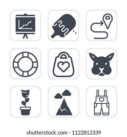Premium outline, fill icons set on white background . Such as chart, nature, sky, dessert, location, uniform, graphic, ice, plant, home, summer, graph, annual, style, ring, business, leather, object