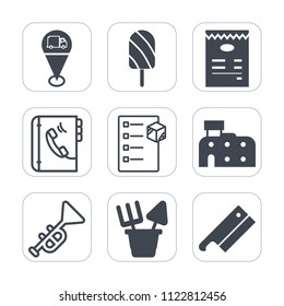 Premium outline, fill icons set on white background . Such as marker, house, pin, sign, background, axe, map, dessert, jazz, white, plastic, delivery, travel, button, architecture, ice, toy, cold, web