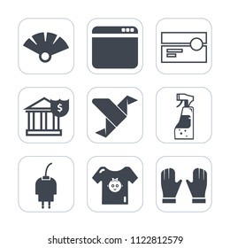 Premium outline, fill icons set on white background . Such as japanese, bank, traditional, clothing, business, retro, stereo, fan, clothes, sign, energy, network, creative, technology, kid, art, glove