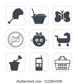 Premium outline, fill icons set on white background . Such as food, shop, chicken, camera, telephone, sale, meat, store, sandbox, beauty, animal, cell, butterfly, sand, phone, childhood, poultry, meal