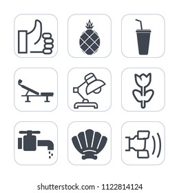 Premium outline, fill icons set on white background . Such as fruit, like, ok, flower, interior, fresh, marine, organic, juice, technology, home, faucet, seat, table, diet, telephone, spring, sink, up