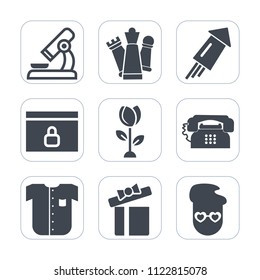 Premium outline, fill icons set on white background . Such as lab, event, flower, blossom, medical, web, phone, biology, strategy, equipment, new, hipster, floral, chess, spring, shirt, present, style