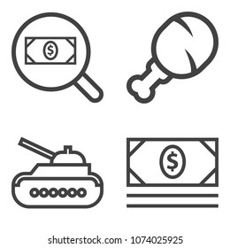 Premium outline set containing armored, military, sandwich, war, coin, menu, internet, leg, army, web, banking icons. Simple, modern flat vector illustration for mobile app, website or desktop app