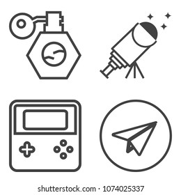 Premium outline set containing astrology, communication, internet, hygiene, cream, telescope, bottle, sky, spray icons. Simple, modern flat vector illustration for mobile app, website or desktop app