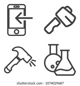 Premium outline set containing axe, business, equipment, pliers, medical, cellphone, laboratory, implant, medicine icons. Simple, modern flat vector illustration for mobile app, website or desktop app