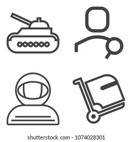 Premium outline set containing baggage, search, internet, mobile, cosmos, spaceman, terminal, suitcase, tourism icons. Simple, modern flat vector illustration for mobile app, website or desktop app
