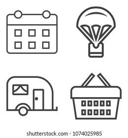 Premium outline set containing basket, month, sport, skydive, day, air, retail, vehicle, business, van, extreme icons. Simple, modern flat vector illustration for mobile app, website or desktop app