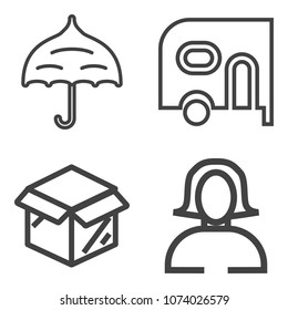 Premium outline set containing beautiful, umbrella, vehicle, concept, weather, packaging, pretty, cargo, box, auto icons. Simple, modern flat vector illustration for mobile app, website or desktop app