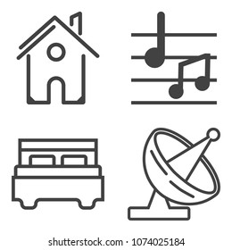 Premium outline set containing bed, double, black, satellite, sound, room, internet, musical, hotel, graphic, real icons. Simple, modern flat vector illustration for mobile app, website or desktop app