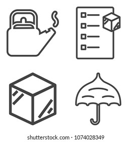 Premium outline set containing blank, product, protection, water, packaging, umbrella, cargo, warehouse, object icons. Simple, modern flat vector illustration for mobile app, website or desktop app