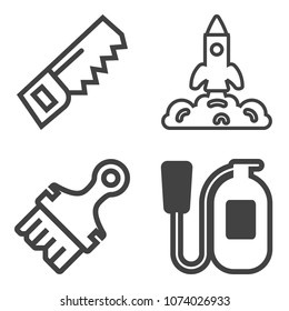 Premium outline set containing brush, building, shape, astronaut, mission, danger, space, security, orbit, rocket icons. Simple, modern flat vector illustration for mobile app, website or desktop app