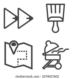 Premium outline set containing brush, player, button, media, rewind, black, sign, direction, audio, navigation icons. Simple, modern flat vector illustration for mobile app, website or desktop app
