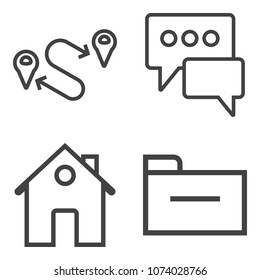 Premium outline set containing building, communicate, architecture, door, house, marker, position, speech, estate icons. Simple, modern flat vector illustration for mobile app, website or desktop app