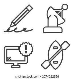 Premium outline set containing business, desktop, sea, write, planet, science, satellite, paper, white, school, pc icons. Simple, modern flat vector illustration for mobile app, website or desktop app