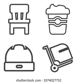 Premium outline set containing cafe, hot, luggage, beverage, white, tourism, interior, armchair, comfort, uniform icons. Simple, modern flat vector illustration for mobile app, website or desktop app