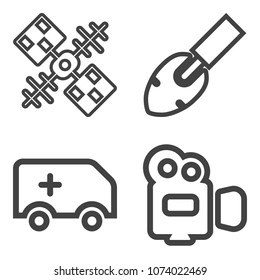 Premium outline set containing camera, city, medical, transportation, camcorder, graphic, lens, system, rescue icons. Simple, modern flat vector illustration for mobile app, website or desktop app