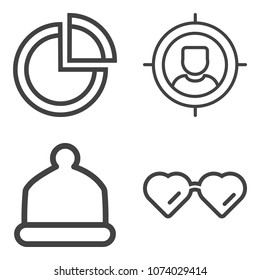 Premium outline set containing cap, businessman, clothing, eyeglasses, graph, market, crm, segmentation, baseball icons. Simple, modern flat vector illustration for mobile app, website or desktop app