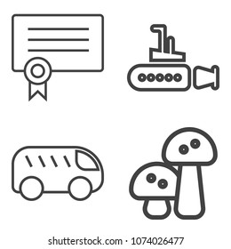 Premium outline set containing car, ship, deep, traffic, graduation, nautical, water, natural, bus, diploma, food icons. Simple, modern flat vector illustration for mobile app, website or desktop app