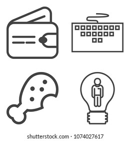 Premium outline set containing card, web, success, concept, food, digital, restaurant, buy, office, notebook, fast icons. Simple, modern flat vector illustration for mobile app, website or desktop app