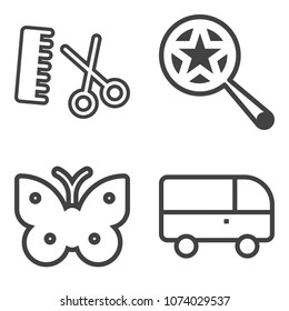 Premium outline set containing care, magnifying, comb, sign, button, butterfly, hairstyle, salon, web, look, city icons. Simple, modern flat vector illustration for mobile app, website or desktop app