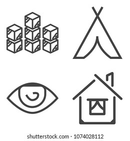 Premium outline set containing cargo, home, store, business, building, storage, construction, warehouse, landscape icons. Simple, modern flat vector illustration for mobile app, website or desktop app