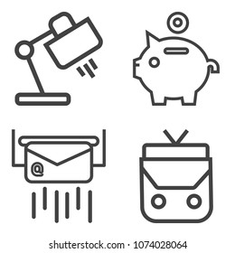 Premium outline set containing cash, money, receive, metal, banking, lifestyle, correspondence, communication, pig icons. Simple, modern flat vector illustration for mobile app, website or desktop app
