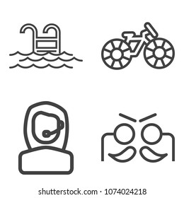 Premium outline set containing center, travel, support, ride, vacation, decoration, healthy, sun, carnival, resort icons. Simple, modern flat vector illustration for mobile app, website or desktop app