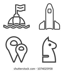 Premium outline set containing chessboard, safety, rocket, space, travel, launch, competition, orbit, technology icons. Simple, modern flat vector illustration for mobile app, website or desktop app